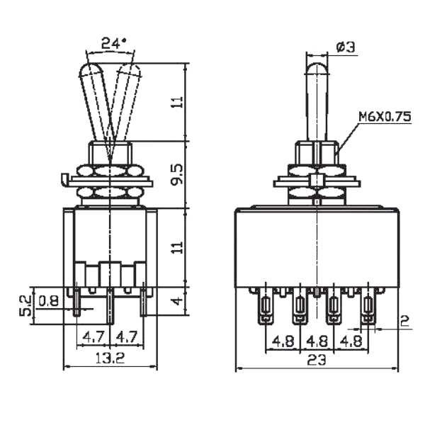 Mini Switch - Standard 4PDT On-Off-On
