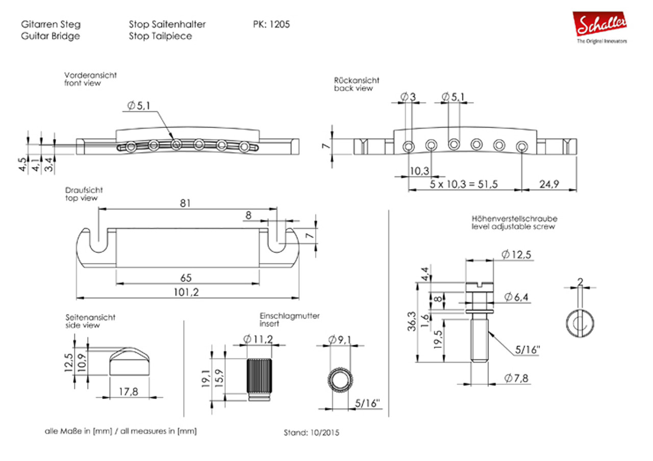 Schaller Stop Tailpiece (choose finish)