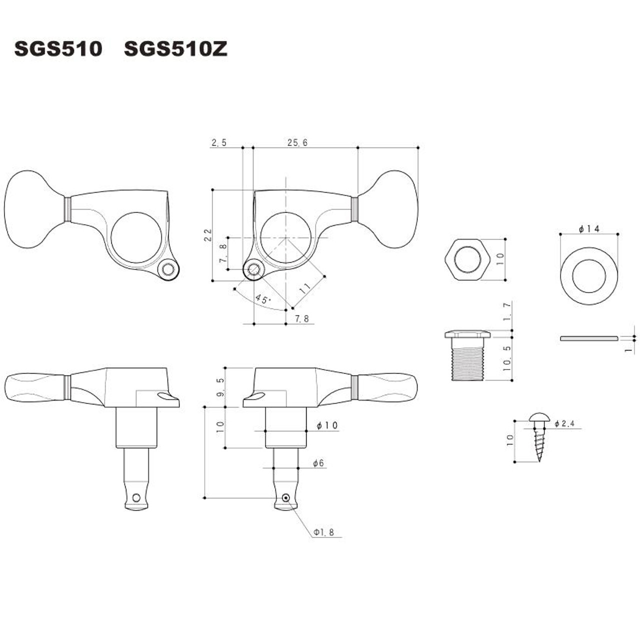 Gotoh SGS510Z-S5 Tuners - 3+3 Black