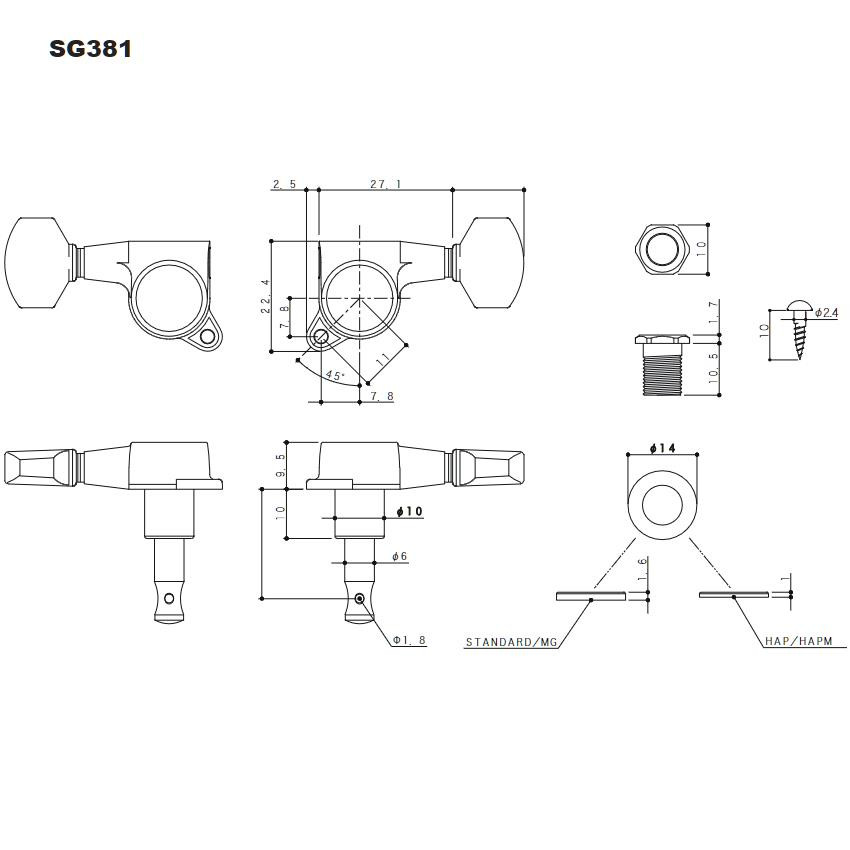 Gotoh SG381-07 Tuners - 6-inline Cosmo Black - Canada