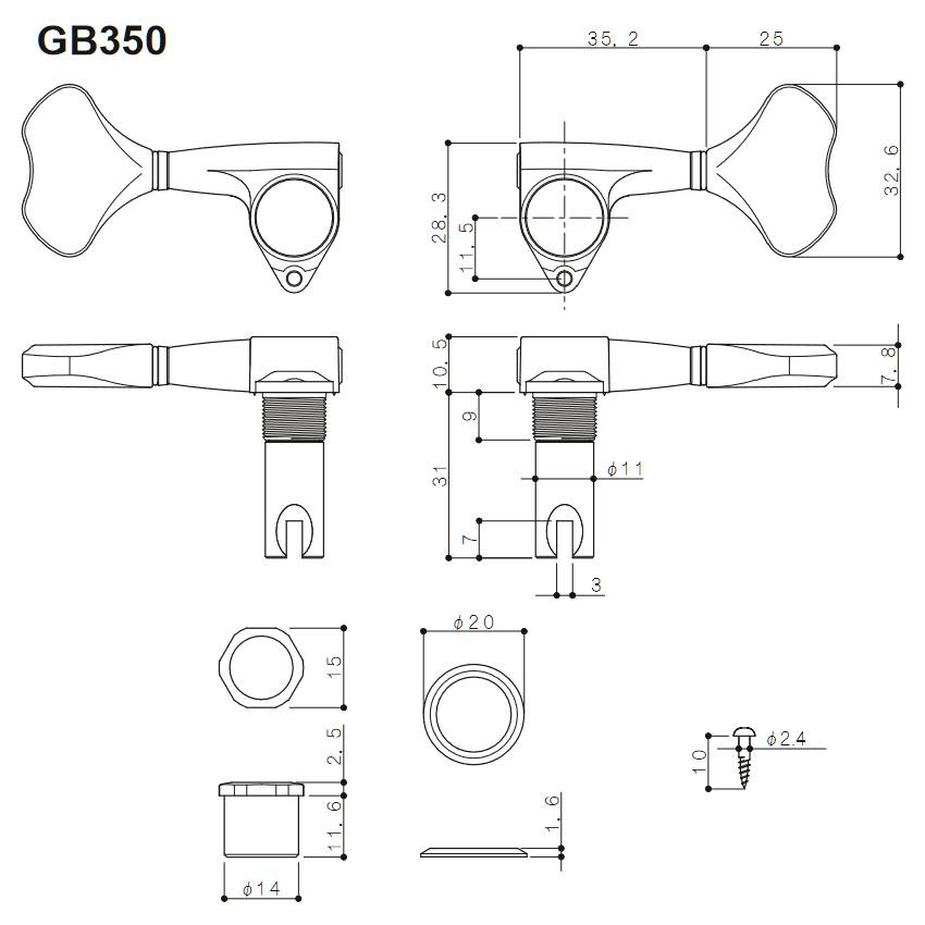 Gotoh GB350 - Res-o-lite Bass Tuners - Individual Cosmo Black (choose side)