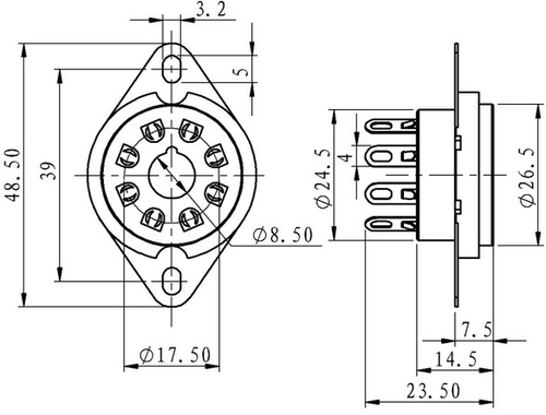 Ceramic - 8 Pin Octal Tube Socket (solder)