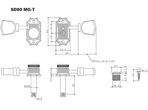 Gotoh SD90-MGT-SL Locking Tuners - 3+3 Cosmo Black