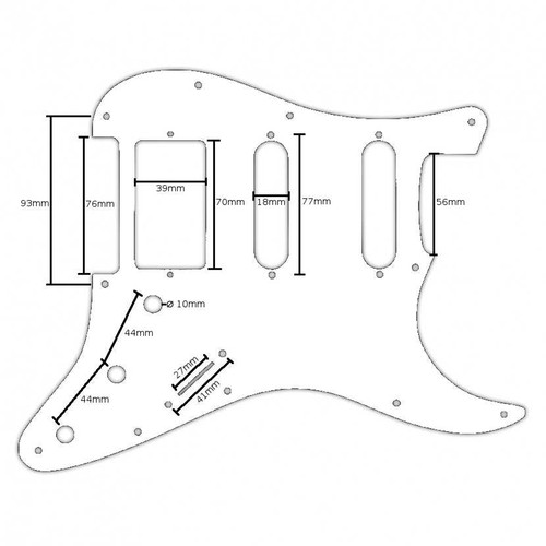 Pickguard - Stratocaster 11-Hole, Tremolo, HSS (dimensions)