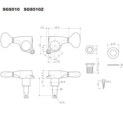 Gotoh SGS510Z-MGT-S5 Locking Tuners - 3+3 Cosmo Black