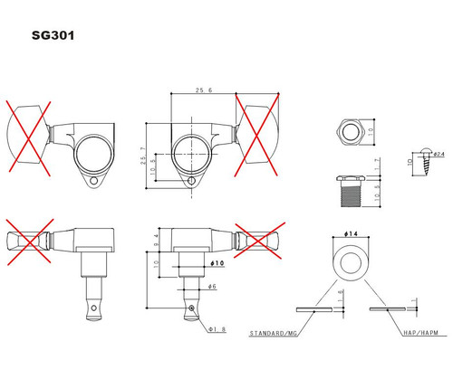 Gotoh SG301-P4N Tuners - 3+3 Chrome
