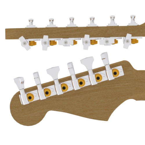 Hipshot Tuners - 6-inline Open Gear Set, Chrome, Staggered