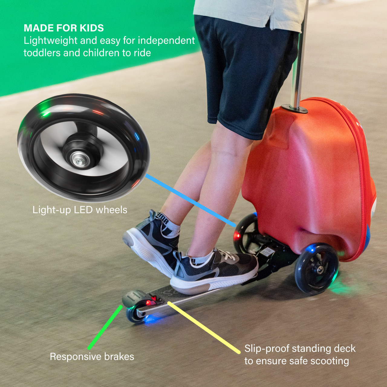 Amazon.com | KIDDIETOTES 3-D Hardshell Ride On Suitcase Scooter for Kids  -Cute Lightweight Kids Luggage with Wheels - Fun LED Lights | Kids' Luggage