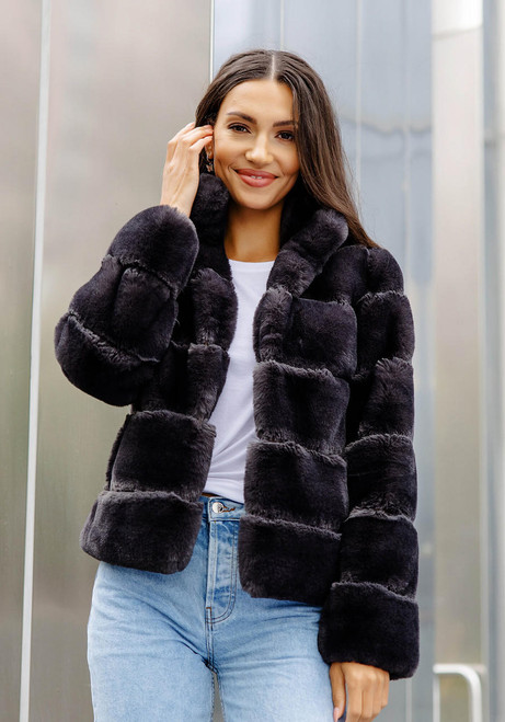 Fabulous-Furs Charcoal Faux Fur Posh Jacket 