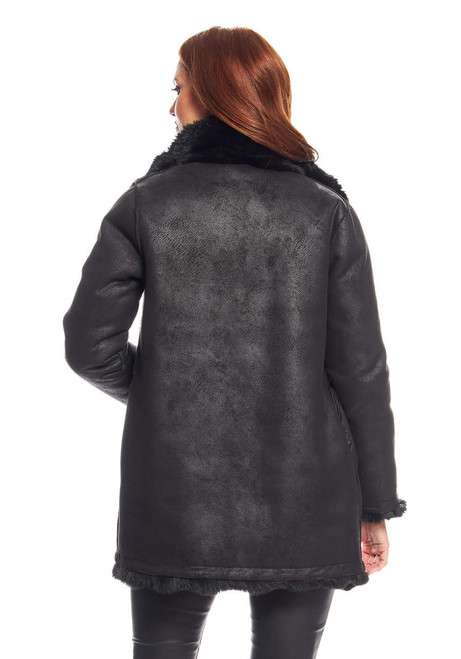 Fabulous-Furs Black Faux Fur Rainier Reversible Mink Coat 