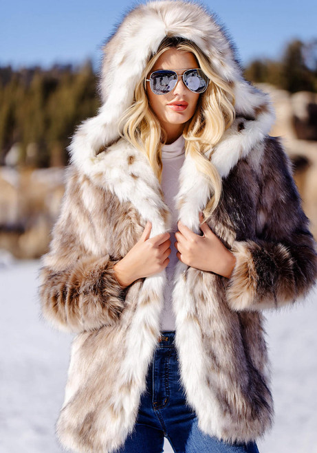 Fabulous-Furs Lynx Faux Fur Hooded Coat 