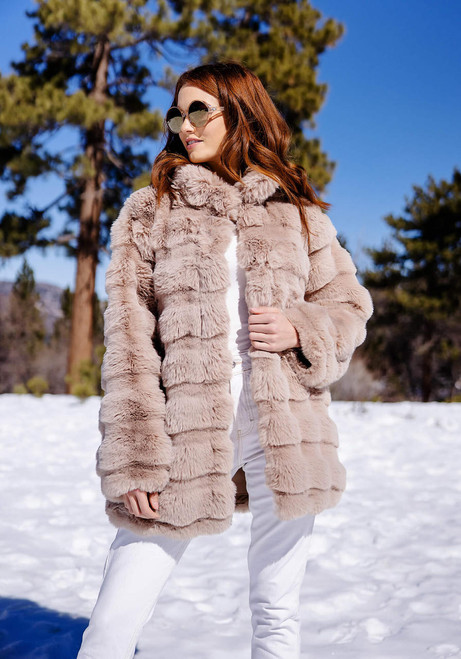 Fabulous-Furs Camel Faux Fur Rainier Reversible Mink Coat 