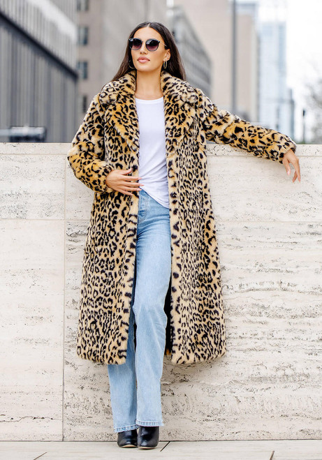 Fabulous-Furs Leopard Faux Fur Roam Free Maxi Coat 