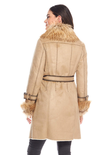 Fabulous-Furs Latte Faux Fur Fox Collar Suede Dakota Coat 