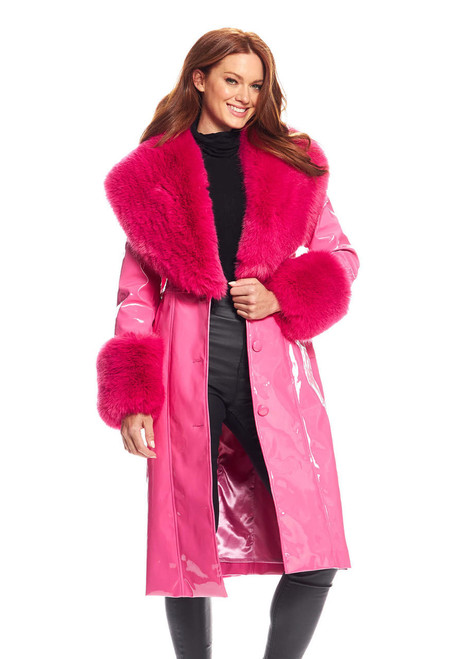 Fabulous-Furs Hot Pink Faux Fur Fox Collar Girl Crush Maxi Coat 