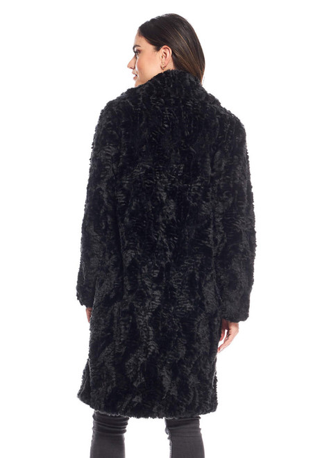 Fabulous-Furs Black Faux Fur Everywhere Persian Lamb Knee-Length Coat 