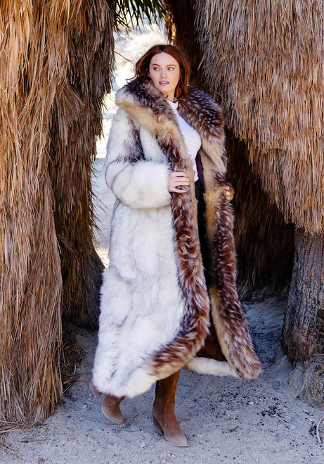 Fabulous-Furs Arctic Wolf Shawl Collar Full-Length Faux Fur Coat 
