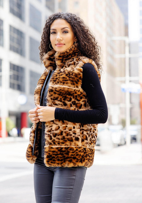 Fabulous-Furs Leopard Faux Fur Posh Snap Vest 