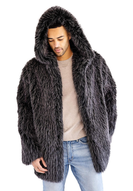 Fabulous-Furs Men's Midnight Fox Faux Fur Hooded Parka 