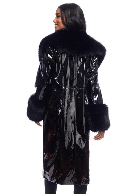 Fabulous-Furs Black Faux Fur Fox Collar Girl Crush Maxi Coat 