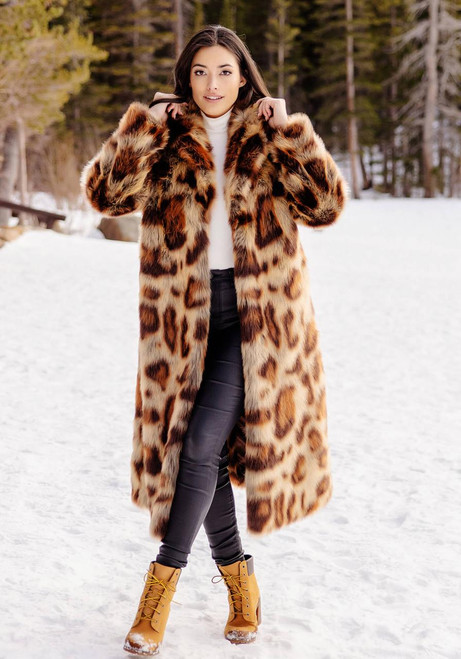 Fabulous-Furs Leopard Feline Fine Faux Fur Maxi Coat 