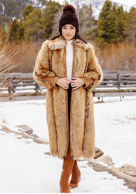 Fabulous-Furs Gold Fox Faux Fur & Faux Suede Goldie Fox Full-Length Coat 