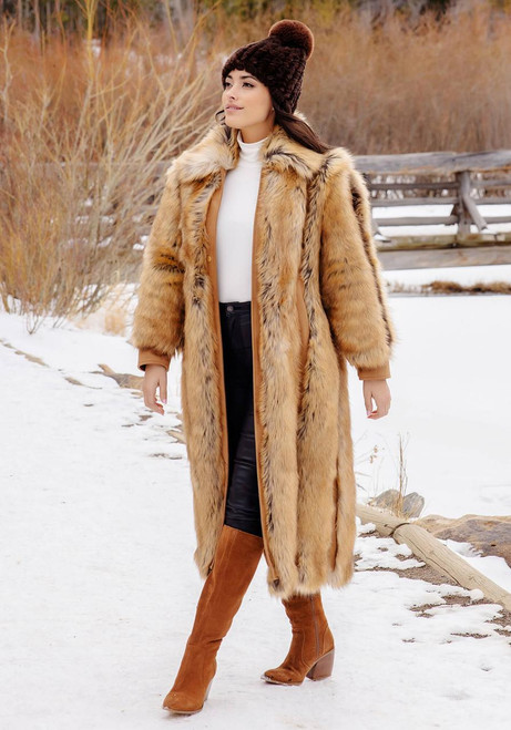 Fabulous-Furs Gold Fox Faux Fur & Faux Suede Goldie Fox Full-Length Coat 