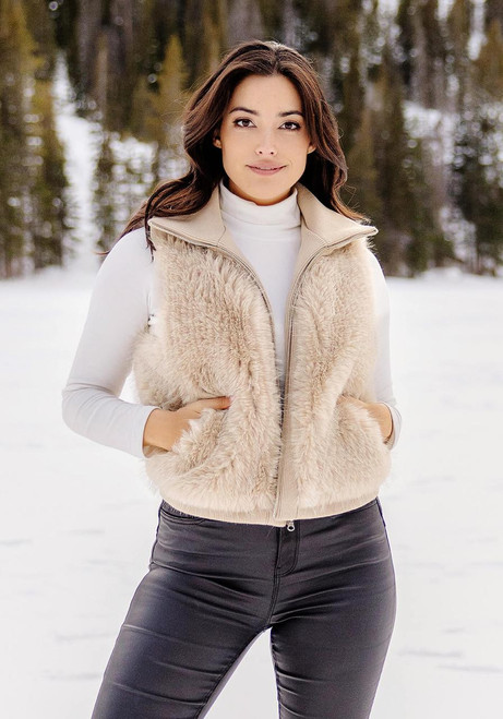 Fabulous-Furs Champagne Fox Faux Fur Parkside Zip Vest 