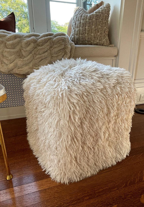 Cream Mongolian Faux Fur Pouf 