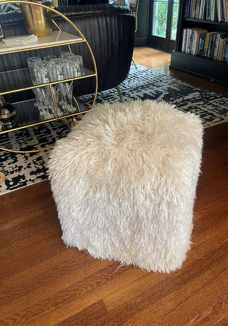  Cream Mongolian Faux Fur Pouf 