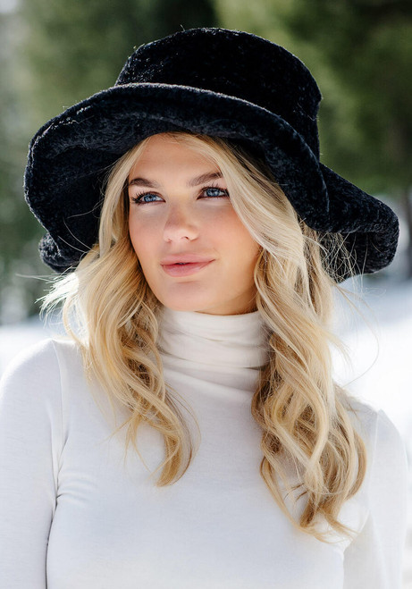 Black Sherpa Faux Fur Hat