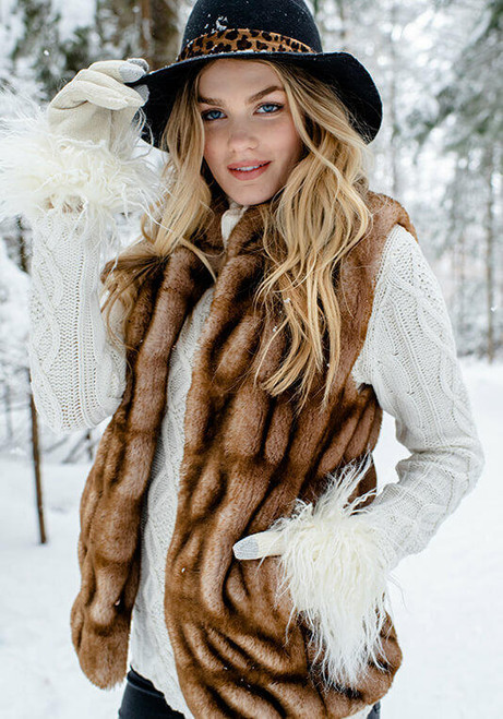 Ivory Tibetan Lamb Faux Fur-Trimmed Tech Gloves