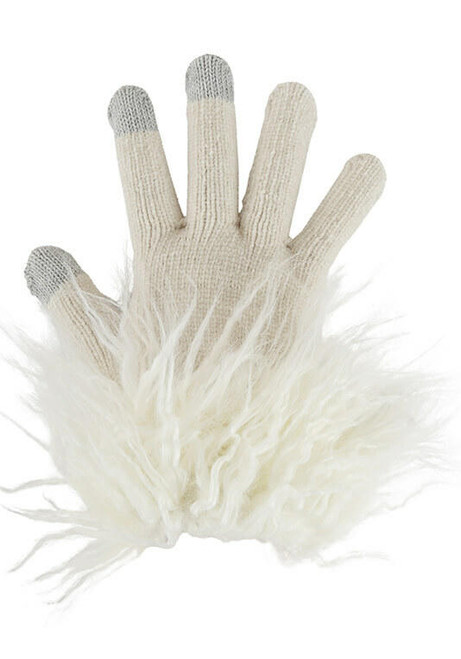 Ivory Tibetan Lamb Faux Fur-Trimmed Tech Gloves