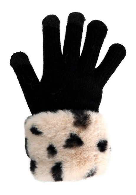 Wild Cheetah Faux Fur-Trimmed Tech Gloves