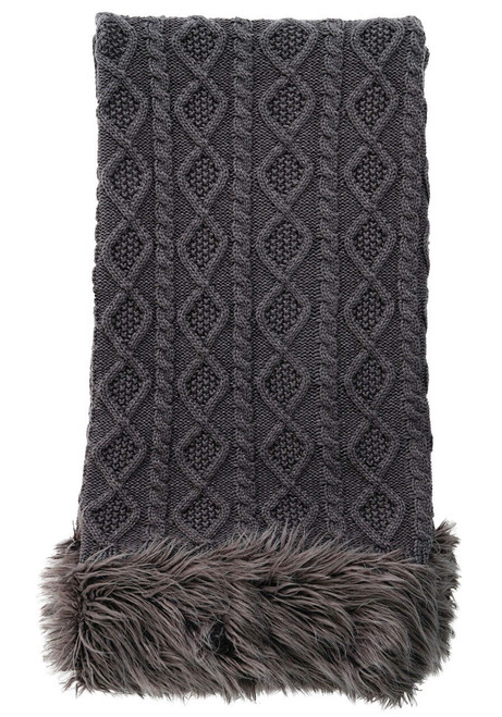 Grey Knit Mongolian Trim Faux Fur Throw