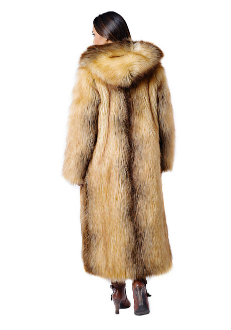 Red Fox Hooded Full-Length Faux Fur Coat
