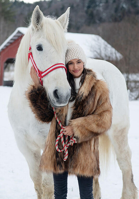 Red Fox Shawl Collar Faux Fur Jacket