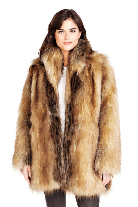 Red Fox Shawl Collar Faux Fur Jacket
