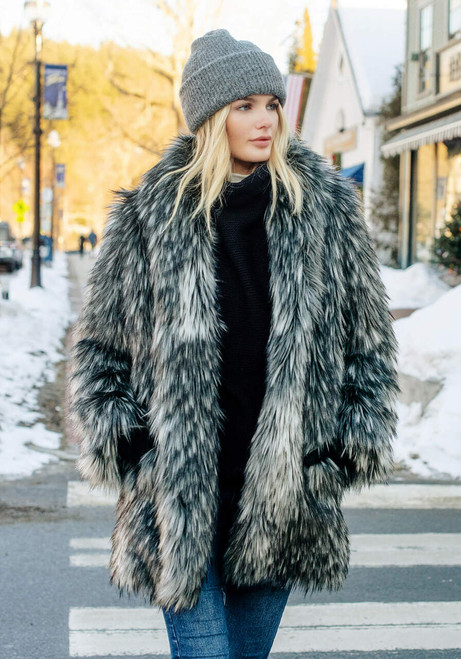 Smokey Fox Shawl Collar Faux Fur Jacket