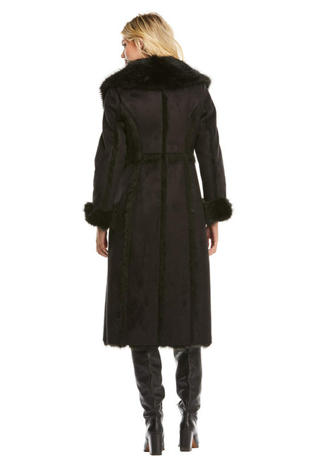 Black Fox Cascade Faux Fur Full-Length Coat