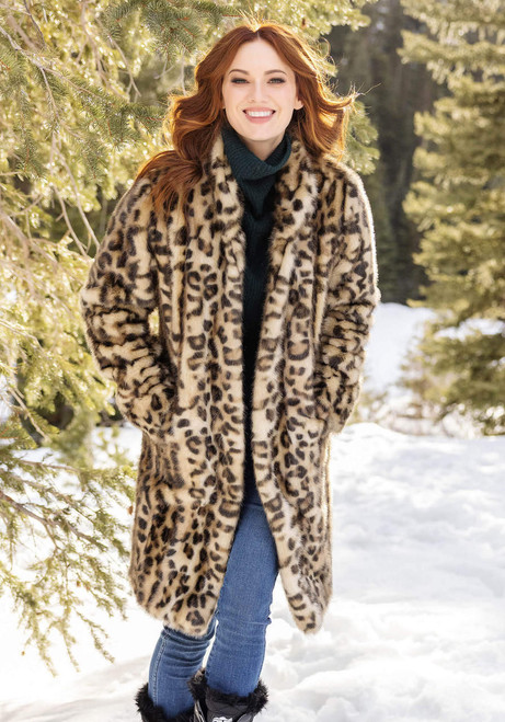 Leopard Signature Knee-Length Faux Fur Coat