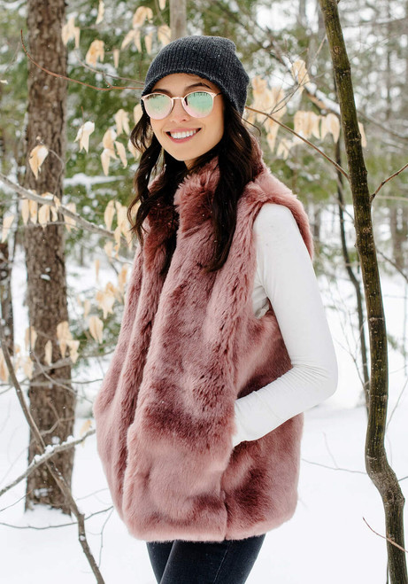 Rose Quartz Mink Couture Faux Fur Hook Vest