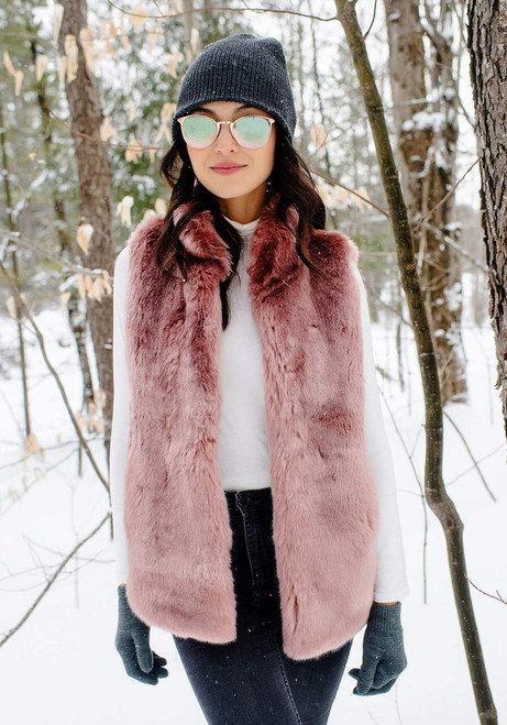 Rose Quartz Mink Couture Faux Fur Hook Vest