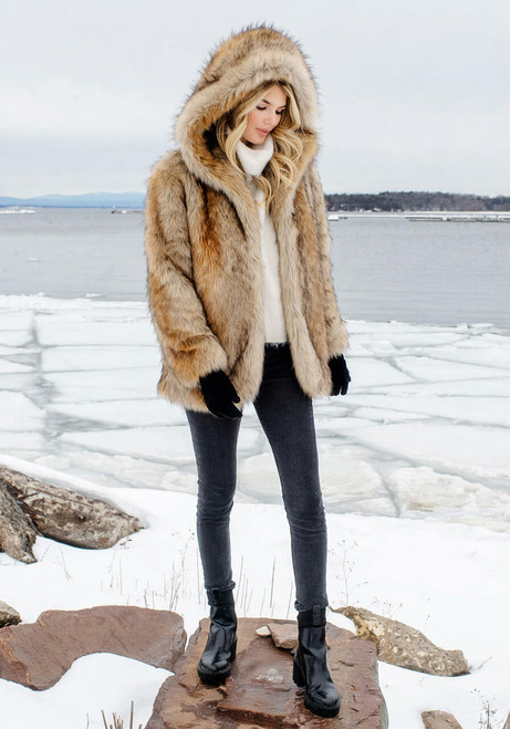 Coyote Hooded Faux Fur Jacket