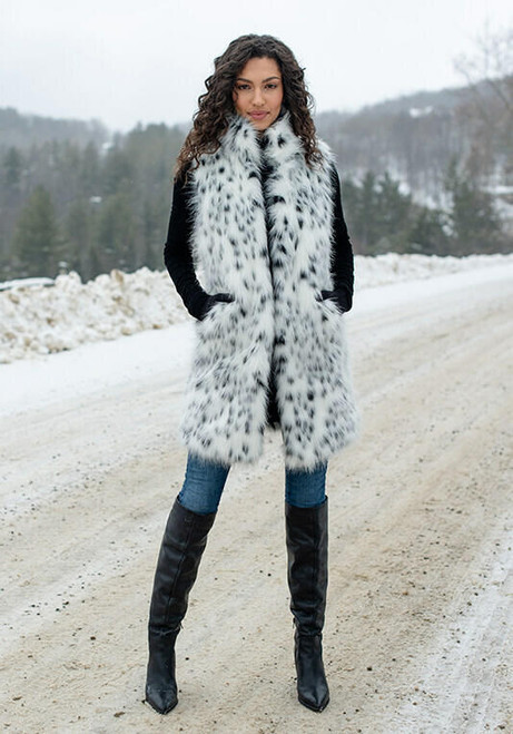 Frosted Leopard Knee-Length Faux Fur Vest