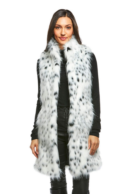 Frosted Leopard Knee-Length Faux Fur Vest