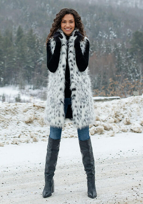 Frosted Leopard Knee-Length Faux Fur Vest