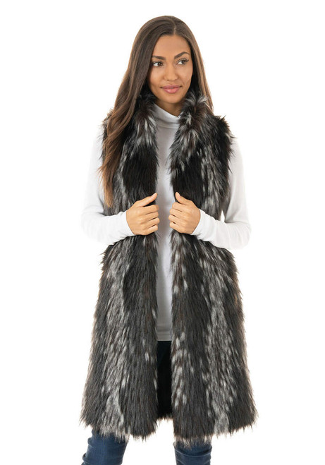 Midnight Fox Knee-Length Faux Fur Vest