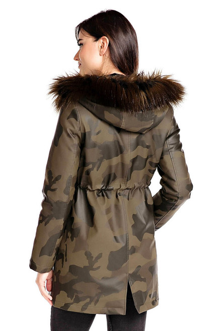 Camo Anorak Coat with Faux Fur-Trimmed Hood