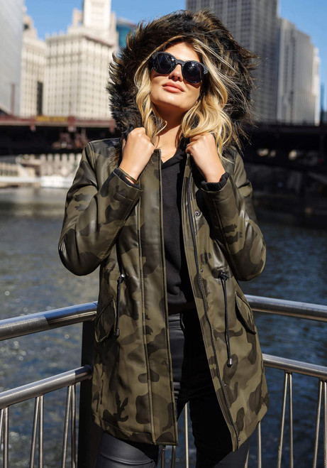 Camo Anorak With Faux Fur-Trimmed Hood